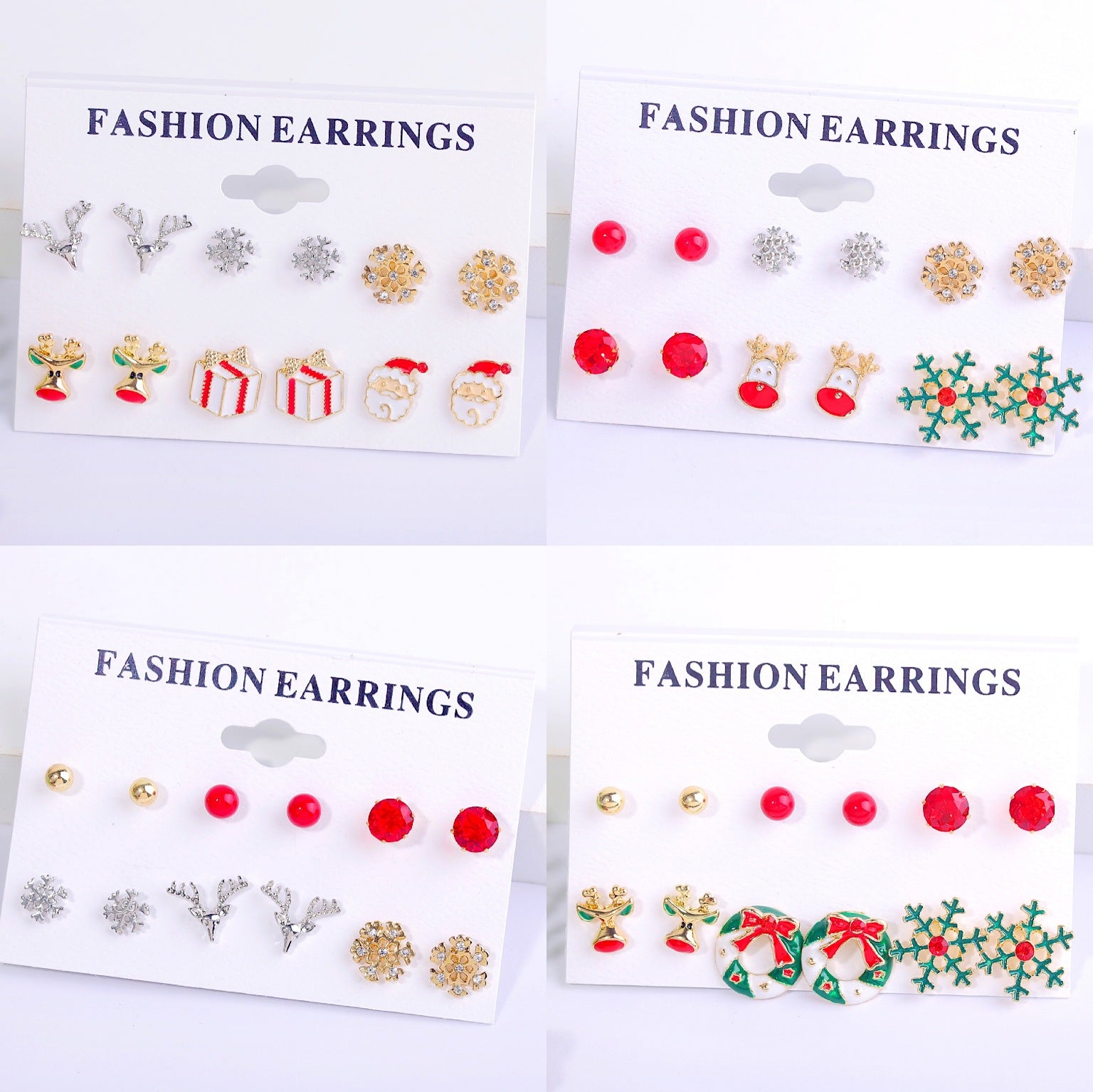 Wholesale Christmas Earrings Set with Diamond Snowflake Christmas Alloy Earrings